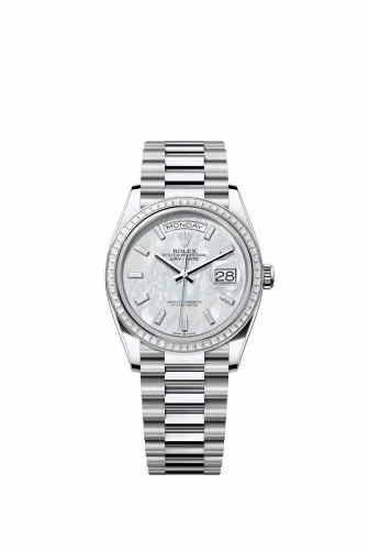Rolex Day-Date 36 Platinum - Baguette / MOP - Baguette / President 128396TBR-0022 (m128396tbr-0022)